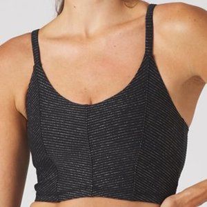 NWT Glyder lined black with gold shimmer stripes sports bra Size XL